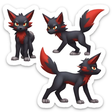 Black Cool Edgy Anthro Quilava Litten Zoroark Zorua Fakémon  with White and Red Edgy markings sticker