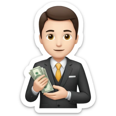 CEO with money in his hands donating to a hospital sticker