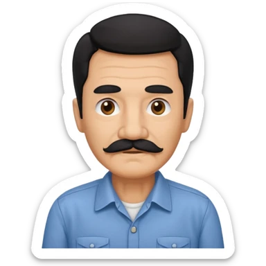 Old man with black hair and eyes mustache and working shirt sticker