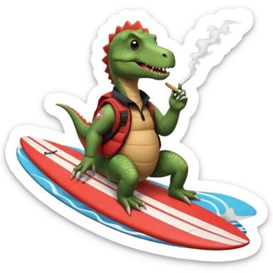 dinosual smokig a ciggerett while surfing wearing canada goose  sticker