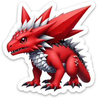 Cute cool black red white animal hybrid-Digimon-Fakemon full body, detailed, spiky, scaly, edgy sticker