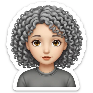 Fais une fille avec les cheveux bouclés gris brillants, avec des yeux qui sont vraiment gris foncés sticker
