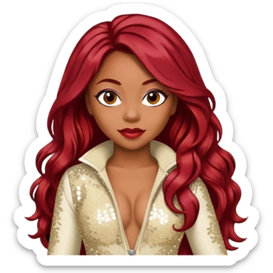 LaTavia Robeson from Destiny's Child with long dark red hair, ivory sequin outfit sticker