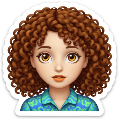 Psychedelic brown curly hair brown eyes white skin girl sticker