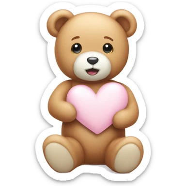 Light pink teddy bear with white heart sticker
