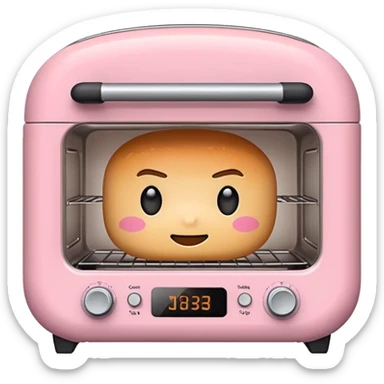 Cute emoji-style Ninja Combi countertop oven, pastel pink appliance, rounded edges, soft highlights, simple shadows, modern kitchen gadget aesthetic, kawaii but realistic, centered, white background sticker