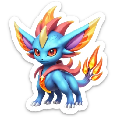 Futuristic volcanic elemental badass cool tough evil Suicune-Bayleaf-Celebi-Pokémon-Fakémon-hybrid-creature sticker