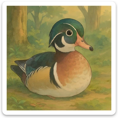 wood duck, soft colors, gentle expression sticker