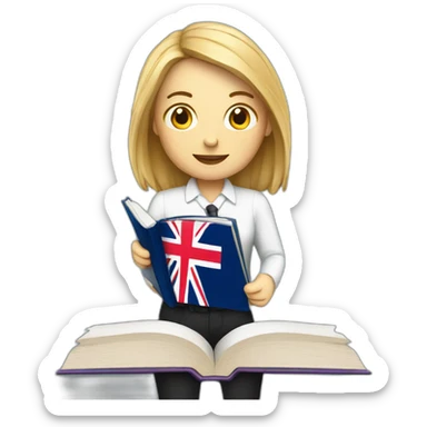 english teacher with british flag and textbook sticker