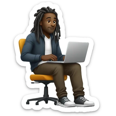 Black-guy-with-dreads-wearing-trackstuit-sitting-down-on-chair facing-foward-focused-on-laptop-computer- sticker