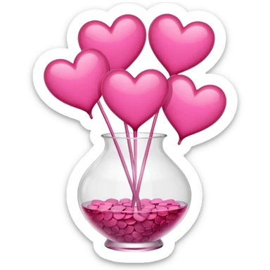 10000000 huge pink hearts on stems in a clear glass vase sticker
