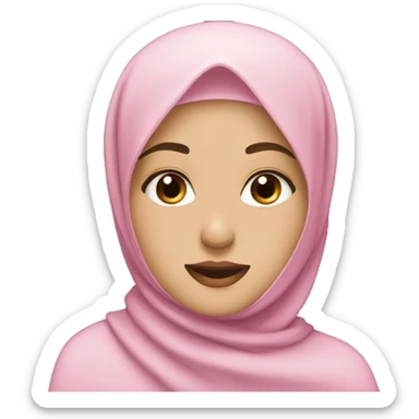 waving woman wearing hijab, brown eyes, fair skin, pink lips,    sticker