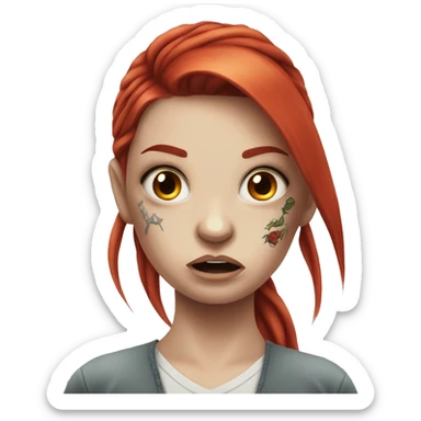 Beautiful angry girl with white skin, long red hair and tattoos sticker