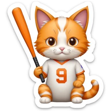 cat in a number 9 UT jersey with a baseball bat  sticker