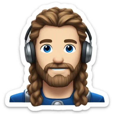 Thor-like hair, beard, blue eyes, brown hair, 35-year-old shy man with headphones on sticker