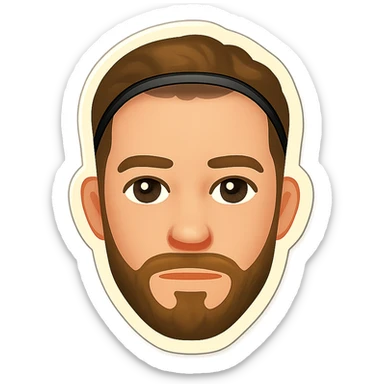Turn this photo of a man into a clean, modern emoji focusing on his facial features and hairstyle, with a neutral expression and transparent background, in the retro stickers emoji style. sticker