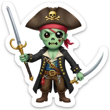 Pirate Zombie in tricorn hat waves a saber sticker