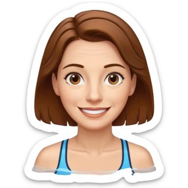 a femela swimming coach with shoulder lengt brown hair and a friendly face - a little older early 50s but some wrinkels into the face sticker