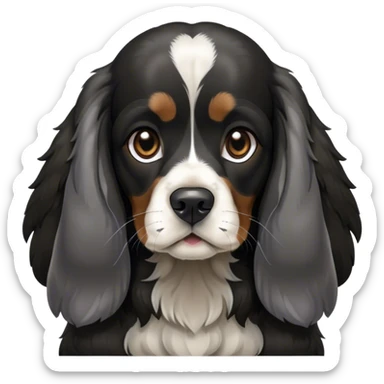 english cocker spaniel black and dark silver with long ears and sitting  sticker