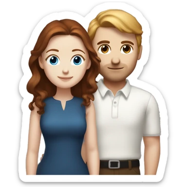 A white dark-brown hair blue eye guy and a white redhead hazel eye woman they are rich and they are hugged sticker