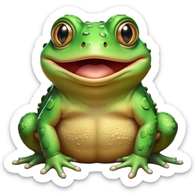 Cinematic Comical Toad Portrait Emoji, Head tilted dramatically with an exaggeratedly amused expression, featuring a robust, bumpy body with wide, comically expressive eyes full of playful disbelief and a quirky, textured face, Simplified yet hilariously expressive features, highly detailed, glowing with a slightly sassy woodland glow, high shine, dramatic yet playful, stylized with an air of quirky amphibian mischief, soft glowing outline, capturing the essence of a meme-worthy toad that looks ready to side-eye its way into viral fame! sticker
