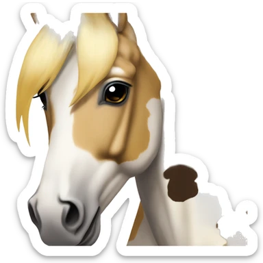 Scruffy scarred scratched Piebald tricolor palomino yellow brown horse with dark brown spots running sticker