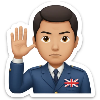 an asian man pushing and rejecting  the britian force sticker