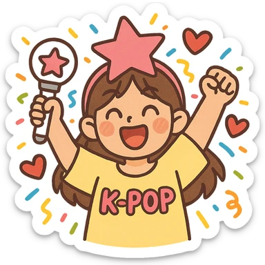 kpop fan star with confetti and hearts, fun and colorful sticker