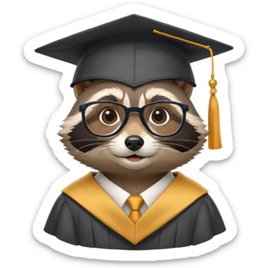 raccoon professor wearing glasses and academic cap, scholarly raccoon with graduation cap sticker