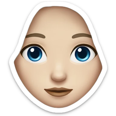 Woman with very white skin, round face, blue eyes, long brown hair, freckles on the nose sticker