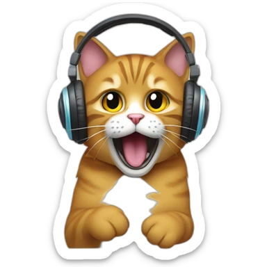 The cat is yelling in headphones sticker