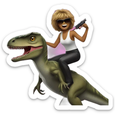 Tina turner riding a velociraptor whilst shooting lasers sticker