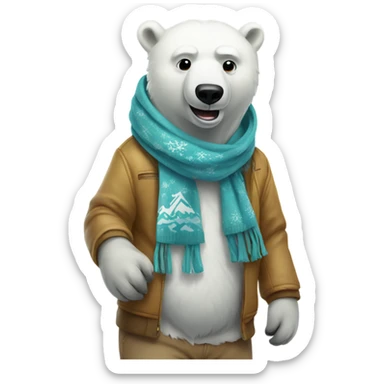 Polar bear with hoodie and scarf snowboarding sticker