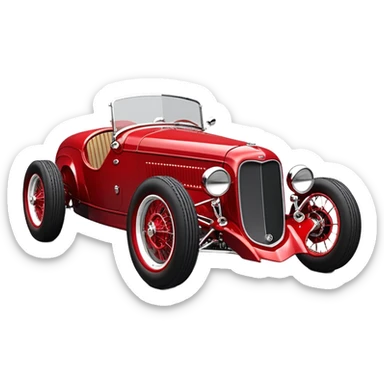  Ruby Fenderless extended-wheelbase 1933 luxury racing Ford lowered powerful V-8 engined racing car featuring advanced rugged 4 wheel independent suspension, power steering, disc brakes, small leather covered steering wheel, side mounted cowl exhaust  sticker