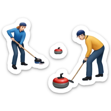 An icon showing a curling match on an indoor ice stadium, with a polished curling stone gliding toward the target and players sweeping. Spectators watch from stands, and flags hang above the rink. Transparent background highlights strategy and focus in the sport of curling. sticker