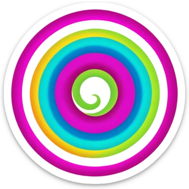 create  a Circular emoji, thin black outline, neon energy tornado vortex, clockwise glowing spiral, blue and green outer swirls, magenta and purple core, red inner arc, yellow-orange base glow, smooth gradients, psychedelic futuristic style, high saturation, intense glow, centered sticker