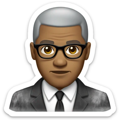 Malcolm x  with small round face and suit and glasses and buzz cut and small black eyes and small gray beard and small black eyes and wrinkled forehead sticker