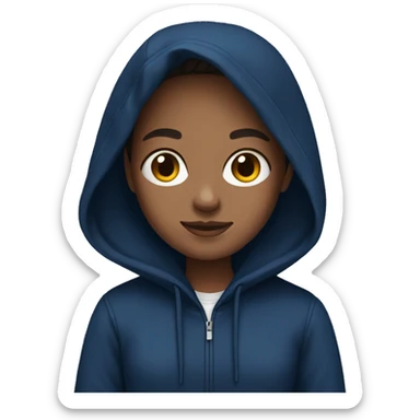 Emoji of a brunette with straight hair in a dark blue hoodie  sticker