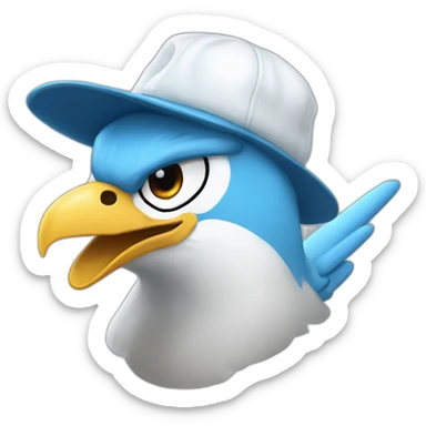 Crazy funny Articuno head with human white teeth and beautiful smile wearing glasses and hat sticker