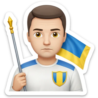 a Ukrainian man with the flag of Ukraine sticker