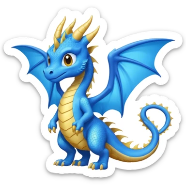 Hydra emoji – full body, blue dragon-like creature, 3 heads, wings, 4 legs, tail, slight side angle, cute emoji style, no background
 sticker