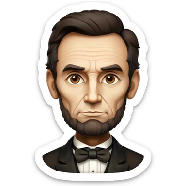 Cinematic Realistic Abraham Lincoln Portrait Emoji, depicted as a stoic iconic statesman with a tall dignified silhouette and thoughtful expression, rendered with detailed textures and dramatic historical lighting that captures his timeless presence. sticker
