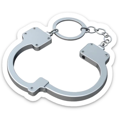 Minimalistic metallic handcuffs emoji, reflective metal, simple flat vector design, futuristic style sticker