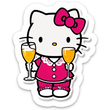 Hello kitty with a champagne glass sticker