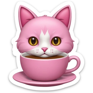 Gato rosa llorando mientras se toma un café  u sticker