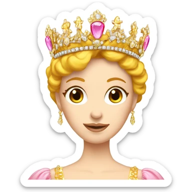 Russian empress in russian tiara, yellow and pink gown and ginger hair sticker