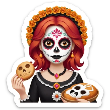 Día de muertos cabello rojo pan de muerto papel picado sticker