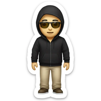 programmer, student, asian, black hair, black eyes, male, round face, black sunglasses, black hoodie sticker