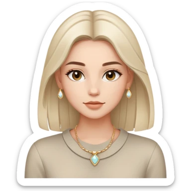 A girl with sleek hair (like a neat bun or naturally loose, shiny hair), glowing skin with minimal or natural makeup, wearing neutral-toned outfits (white, beige, grey), minimalist jewelry, and an overall fresh, calm, and polished vibe. sticker