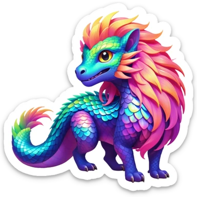 Exotic lush warm-colored neon Fakémon-Fionbri-creature sticker